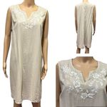 Croft & Barrow Linen Blend Split Neck Tan Croft Barrow Floral Embroidered Sleeveless Dress M Photo 1