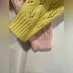 Cotton Emporium  Cropped Open Knit Color Block V Neck Button Cardigan Size M Photo 1