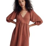 Madewell Marianna Puff-Sleeve Mini Dress Ground Clove Burnt Orange color raglan Photo 0