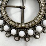 Bronze Tone Rhinestone Bling Faux Cabochon Round Belt Buckle Gold Photo 3