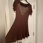 NWT Thanth Brown V Neck Short Sleeve Embroidered Mini Peasant boho Dress Size L Size L Photo 5