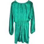 BKE Red by  Floral Mini Dress in Jaquard Green M Satin V-Neck Dress Long‎ Sleeve Photo 1