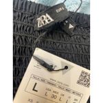 ZARA  Black Smocked Ruffle Leaf Pattern Cropped Tube Top Blouse L Photo 3