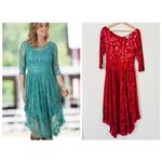 Rod's Western Dusty Red Fields Velvet Lace Tiered Women’s Dress Medium Cowgirl Blue Photo 1