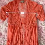 Cedar Rose Coral Lace Kimono Duster Open Front Cardigan Bohemian Velvet burnout Orange Photo 2