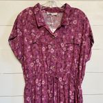 Lucky Brand  Short Sleeve Shirt Dress Purple Berry Floral Cinched Waist: XL NWT Photo 2