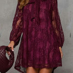 VICI  Rather Be Necktie Lace Long Sleeve Tunic Mini Dress Maroon Burgundy Small Photo 0