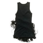 Cache Vtg black metallic fringe tank top sleeveless asymetrical hem tunic Sz XS Photo 1