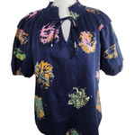 Nic+Zoe Navy Floral Blouse NWT Size PP Dark Blue Floral Top Navy and Pink Top Photo 0