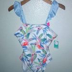 Oasis  M White Tropical One Piece Swim Suit New! Photo 0