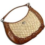 Faux Leather & Woven Straw Silver Accents Purse Brown Photo 0