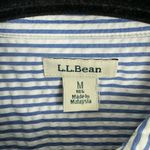L.L.Bean Blue White Pinstriped 100% Cotton 3/4 Sleeve Collared Button Up Size M Photo 4