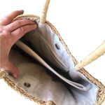 Blue daisy woven basket tote / purse Tan Photo 5