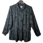 LOGO By Lori Goldstein Lori Goldstein Womens Button Up Blouse Size L Blue Multicolor Long Sleeve Collar Photo 0