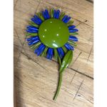 Vintage Blue & Green Flower Brooch Pin Handmade Glass Beads & Metal Backing Photo 2