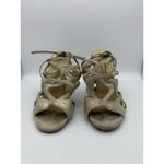 Ivanka Trump  4.25" Heels Womens 7.5 Beige Stiletto Ankle Tie Strappy Wedding Photo 2