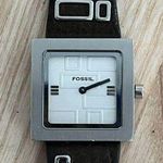 Fossil Ladies Watch Brown Leather Strap Square White Dial Stainless Accents Photo 0