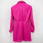 Milly Jordan Long Sleeve Satin Faux Wrap Dress Shirtdress Long Sleeve Small Pink Photo 7