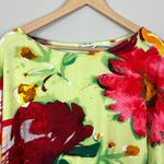 Jams World  Top Women Large Green Flower Joy Floral Crinkle Bold 3/4 Flare Sleeve Photo 2