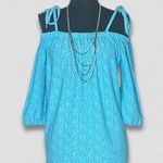 Michael Kors Blouse Off-Shoulder Laser-Cut Eyelet Pattern Lightweight Blue sz M Photo 0
