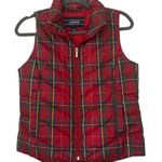 Lands' End Down Puffer Vest Holiday Winter Red Tartan Plaid Size Women's XS Photo 0