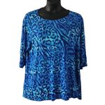 NWOT Belle by Kim Gravel Women’s 2X Blue Leopard Print Stretch Top Long Sleeve Photo 1