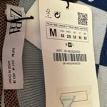 ZARA NEW Blue Daisy Floral Checkered Button Knit Crop Cardigan Sweater Top Sz M Photo 3