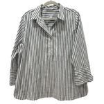 Chico's Chico’s Black & White Stripe Poplin Pleated Sleeve 3 Button Top Size 3 (US 16) Photo 0