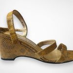 Etienne Aigner Charm Gold Tan Leather Snakeskin Embossed Wedge Sandals 9.5 | EUC Photo 3