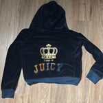 Juicy Couture  navy velour track jacket size medium big logo spell out on back Photo 0