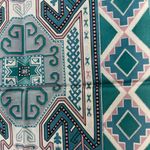 Halston III Vintage Silk Scarf Teal and White Geometric Silver Shimmer Boho Blue Photo 3