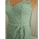 David's Bridal David’s Bridal Lace Dress Sz 10 Seafoam Green Side Gather Lined Padded Prom Photo 1