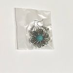 None Faux turquoise boho flower fashion earrings, silver tone, NEW Photo 2