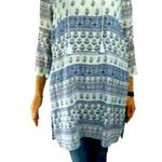 J. Jill NWT  semi sheer Kurta Tunic Blouse Blue Floral Beach Coverup Top LARGE Photo 0