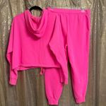 PINK - Victoria's Secret  Cinched Crop Hoodie & Sweatpants Atomic Pink Set L/XL Photo 1