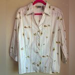 Chico's Chico’s Optic White Striped “Roaring Tails” Lion Print Olissa 3/4 Blouse 3 XL 16 Photo 0