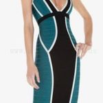 Herve Leger Eyvette deep teal colorblock halter-neck bandage dress size M medium Photo 0