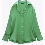 ZARA  green satin NWT button up blouse xs Photo 0