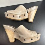 ELIZABETH STUART Studded Neutral Leather Platform Heels Sandals Wood Size 39 Tan Photo 1