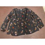 Old Navy Black Floral Babydoll Tunic V-neck Velvet Trim Long Sleeve Large Whimsigoth Boho Photo 4