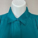 Vintage 1980s Blouse Pleats‎ Front Teal Long Sleeve Notations Women Office Retro Green Size 6 Photo 10