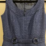 David Meister  Blue Textured Midi Dress Size 2 Side Pockets Belt Made in USA Photo 14