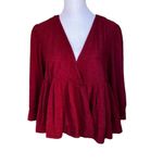 Free People - Pleats On Me Top Crop Ruffle Bohemian 3/4 Sleeve Red Clay Sz L Photo 2