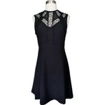 Sandro Enna Black Dress Crepe Chantilly Lace Fit & Flare Sleeveless FR 40 Large Photo 4