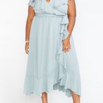 Show Me Your Mumu Show‎ Me Your Mumu Jess Ruffle Chiffon Wrap Dress Silver Sage Plus Size 3X Photo 3