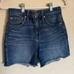 Madewell  high rise mom denim shorts sz 24‎ raw hem dark blue Photo 0