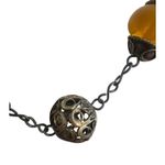 Vintage Silver Tone Egg Yolk Amber Resin Necklace Prayer Worry Beads Cage 24" Photo 1