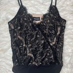 Sugar Lips Sugar + Lips Black Faux Wrap Lace Sleeveless Bodysuit Photo 2