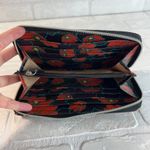 Sakroots Wallet Zip Around Artist Circle Peace Bird Floral Embroidered Black Photo 5