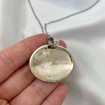 Early 2000's Whimsical Oval Chunky Orange Cream Checkered Pendant Necklace Silver Photo 4